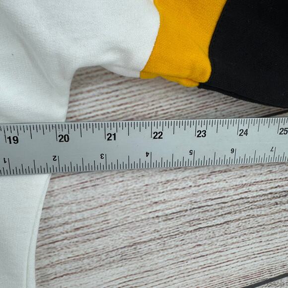 NHL GIII 4Her Boston Bruins Tie Front Hoodie Womens White Black Yellow Striped - Picture 10 of 11